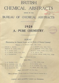 British Chemical Abstracts. A. Pure Chemistry, List of patents abstracted