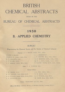 British Chemical Abstracts. B. Applied Chemistry, List of patents abstracted
