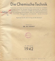 Die Chemische Technik : die Chemische Fabrik, Neue Folge, Jg. 15, Inhaltsverzeichnis