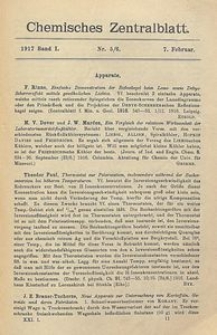 Chemisches Zentralblatt : vollständiges Repertorium für alle Zweige der reinen und angewandten Chemie, Jg. 88, Bd. 1, Nr. 5/6
