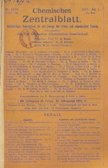 Chemisches Zentralblatt : vollständiges Repertorium für alle Zweige der reinen und angewandten Chemie, Jg. 88, Bd. 1, Nr. 19/20