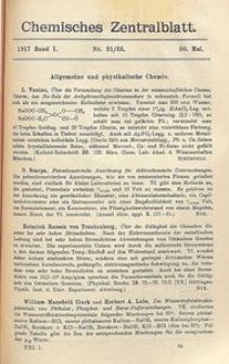 Chemisches Zentralblatt : vollständiges Repertorium für alle Zweige der reinen und angewandten Chemie, Jg. 88, Bd. 1, Nr. 21/22
