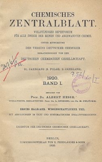 Chemisches Zentralblatt : vollständiges Repertorium für alle Zweige der reinen und angewandten Chemie, Jg. 91, Bd. 1, Nr. 12-13