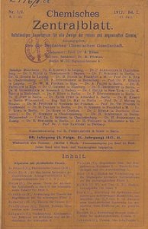 Chemisches Zentralblatt : vollständiges Repertorium für alle Zweige der reinen und angewandten Chemie, Jg. 88, Bd. 2, Nr. 1/2