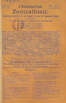 Chemisches Zentralblatt : vollständiges Repertorium für alle Zweige der reinen und angewandten Chemie, Jg. 88, Bd. 2, Nr. 11/12