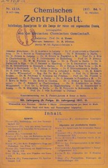 Chemisches Zentralblatt : vollständiges Repertorium für alle Zweige der reinen und angewandten Chemie, Jg. 88, Bd. 2, Nr. 17/18