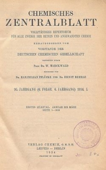 Chemisches Zentralblatt : vollständiges Repertorium für alle Zweige der reinen und angewandten Chemie, Jg. 95, Bd.1, Sachregister