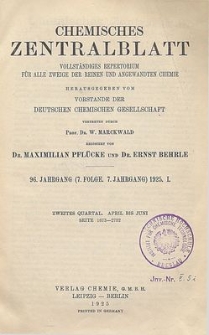 Chemisches Zentralblatt : vollständiges Repertorium für alle Zweige der reinen und angewandten Chemie, Jg. 96, Bd. 1, Nr. 1