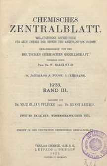 Chemisches Zentralblatt : vollständiges Repertorium für alle Zweige der reinen und angewandten Chemie, Jg. 94, Bd. 3, Nr. 1