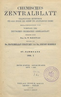 Chemisches Zentralblatt : vollständiges Repertorium für alle Zweige der reinen und angewandten Chemie, Jg. 97, Bd. 1, Nr. 1