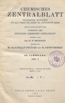 Chemisches Zentralblatt : vollständiges Repertorium für alle Zweige der reinen und angewandten Chemie, Jg. 99, Bd. 1, Nr. 1
