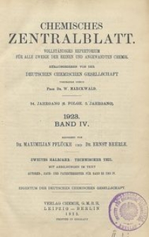 Chemisches Zentralblatt : vollständiges Repertorium für alle Zweige der reinen und angewandten Chemie, Jg. 94, Bd. 4, Sachregister
