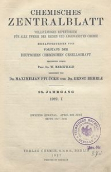 Chemisches Zentralblatt : vollständiges Repertorium für alle Zweige der reinen und angewandten Chemie, Jg. 98, Bd. 1, Nr. 14