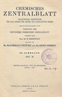 Chemisches Zentralblatt : vollständiges Repertorium für alle Zweige der reinen und angewandten Chemie, Jg. 98, Bd. 2, Nr. 3