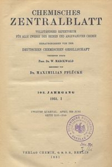 Chemisches Zentralblatt : vollständiges Repertorium für alle Zweige der reinen und angewandten Chemie, Jg. 102, Bd. 1, Nr. 14