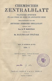 Chemisches Zentralblatt : vollständiges Repertorium für alle Zweige der reinen und angewandten Chemie, Jg. 101, Bd. 2, Register der Patentnummern