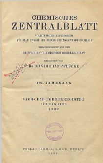 Chemisches Zentralblatt : vollständiges Repertorium für alle Zweige der reinen und angewandten Chemie, Band 1 Jg. 103, Bd. 1, Nr. 1