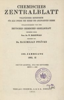 Chemisches Zentralblatt : vollständiges Repertorium für alle Zweige der reinen und angewandten Chemie, Jg. 102, Bd. 2, Nr. 1