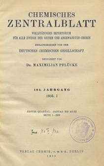 Chemisches Zentralblatt : vollständiges Repertorium für alle Zweige der reinen und angewandten Chemie, Jg. 104, Bd. 1, Nr. 20