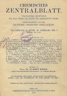 Chemisches Zentralblatt : vollständiges Repertorium für alle Zweige der reinen und angewandten Chemie, Jg. 105, Bd. 1, Register der Patentnummern