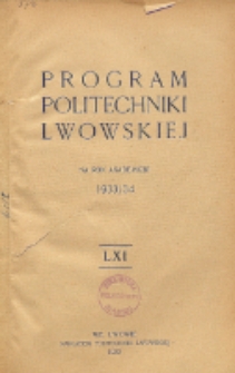 Program Politechniki Lwowskiej na rok akademicki 1933/34