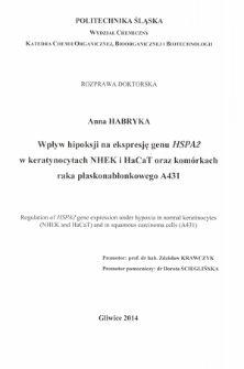 Wpływ hipoksji na ekspresję genu HSPA2 w keratynocytach NHEK i HaCaT oraz komórkach raka płaskonabłonkowego A431