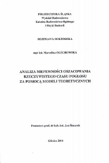 Analiza niepewności oszacowania rzeczywistego czasu pogłosu za pomocą modeli teoretycznych