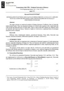 Generalized Functions And Calculus Operators Of Mathematica Applied To Evaluation Of Influence Lines And Envelopes Of Statically Indeterminate Beams