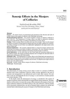 Synergy effects in the mergers of collieries