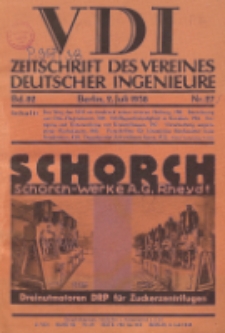 Zeitschrift des Vereines Deutscher Ingenieure, Bd. 82 , H. 27