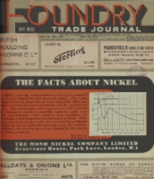 Foundry Trade Journal : with which is incorporated the iron and steel trades journal, Vol. 72, No. 1457