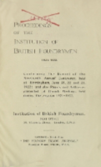Proceedings of the Institution of British Foundrymen, Vol. 15 (1921-1922)