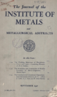 The Journal of the Institute of Metals and Metallurgical Abstracts, September 1948