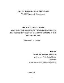 Comparative analysis of the organization and management of business incubator centers in the USA and Poland