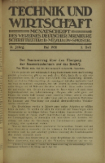 Technik und Wirtschaft : Monatsschrift des Vereines Deutscher Ingenieure, Jg. 13, H. 5