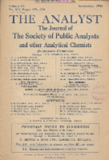 The Analyst : the journal of The Society of Public Analysts and other Analytical Chemists : a monthly journal devoted to the advancement of analytical chemistry. Vol. 69. No. 822