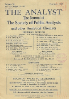 The Analyst : the journal of The Society of Public Analysts and other Analytical Chemists : a monthly journal devoted to the advancement of analytical chemistry. Vol. 70. No. 827
