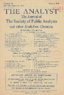 The Analyst : the journal of The Society of Public Analysts and other Analytical Chemists : a monthly journal devoted to the advancement of analytical chemistry. Vol. 70. No. 828