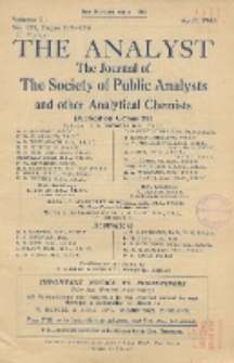 The Analyst : the journal of The Society of Public Analysts and other Analytical Chemists : a monthly journal devoted to the advancement of analytical chemistry. Vol. 70. No. 829