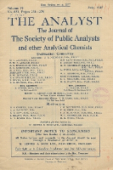 The Analyst : the journal of The Society of Public Analysts and other Analytical Chemists : a monthly journal devoted to the advancement of analytical chemistry. Vol. 70. No. 832