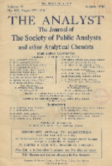 The Analyst : the journal of The Society of Public Analysts and other Analytical Chemists : a monthly journal devoted to the advancement of analytical chemistry. Vol. 70. No. 833