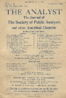 The Analyst : the journal of The Society of Public Analysts and other Analytical Chemists : a monthly journal devoted to the advancement of analytical chemistry. Vol. 70. No. 834