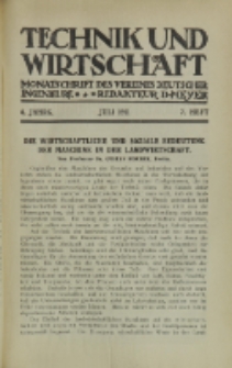 Technik und Wirtschaft : Monatsschrift des Vereines Deutscher Ingenieure, Jg. 4, H. 7