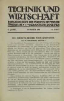 Technik und Wirtschaft : Monatsschrift des Vereines Deutscher Ingenieure, Jg. 4, H. 10