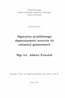 Recenzja rozprawy doktorskiej mgr inż. Joanny Kawoluk pt. Algorytmy przybliżonego dopasowywania wzorców do sekwencji genomowych