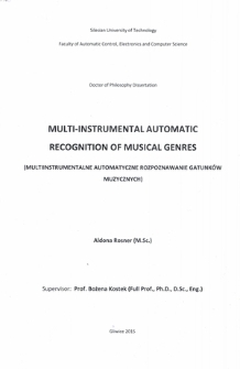 Recenzja rozprawy doktorskiej mgr inż. Aldony Rosner pt. Multi-instrumental automatic recognition of musical genres