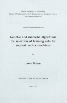 Genetic and memetic algorithms for selection of training sets for support vector machines