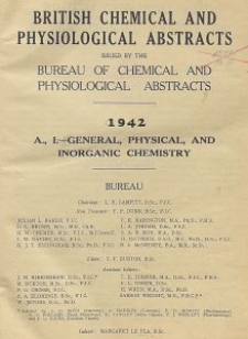 British Chemical and Physiological Abstracts. A. Pure Chemistry and Physiology. I. General, Physical, and Inorganic Chemistry, August