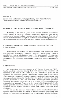 Automatic theorem proving in elementary geometry