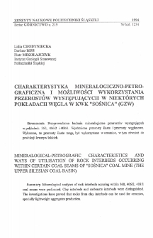 Charakterystyka mineralogiczno-petrograficzna i możliwości wykorzystania przerostów występujących w niektórych pokładach węgla w KWK "Sośnica" (GZW)